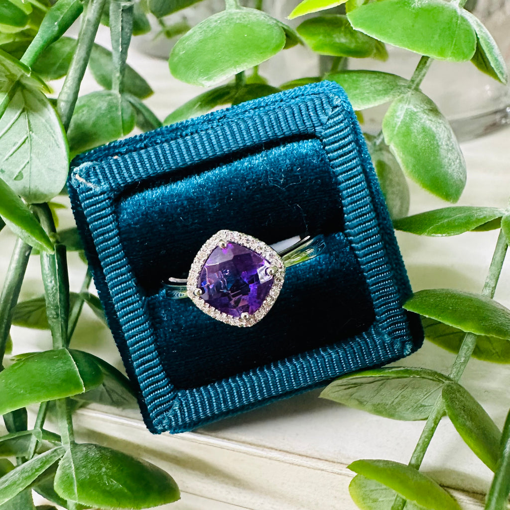 Amethyst Halo Ring