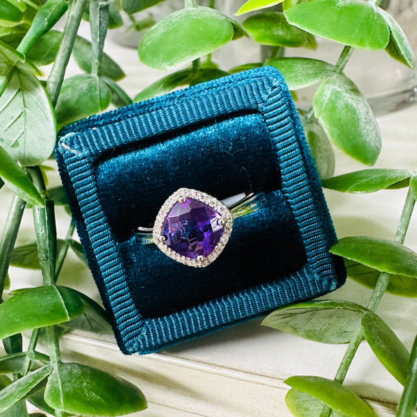 Amethyst Halo Ring